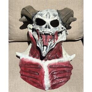 Devil Skull Mask Ram Horns Halloween Haunted House Goat Gothic Demon Animal Ribs